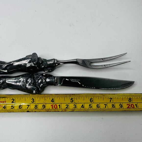 Carving Set Pig/Boar Meat Knife & Fork Stainless Pewter Style Handle Japan